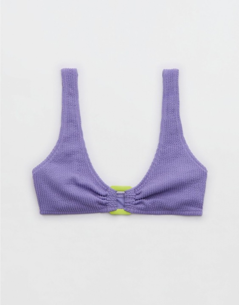 Aerie Crinkle Wide Strap Scoop Bikini Top Purple | BOG-520714