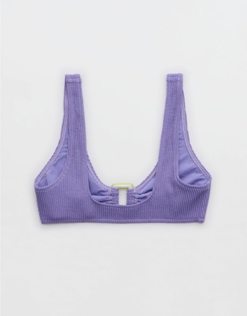 Aerie Crinkle Wide Strap Scoop Bikini Top Purple | BOG-520714