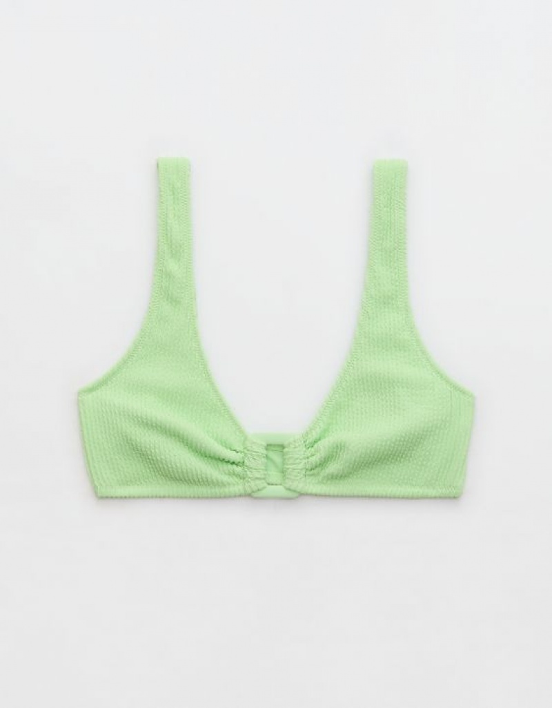 Aerie Crinkle Wide Strap Scoop Bikini Top Green | ZTG-468023