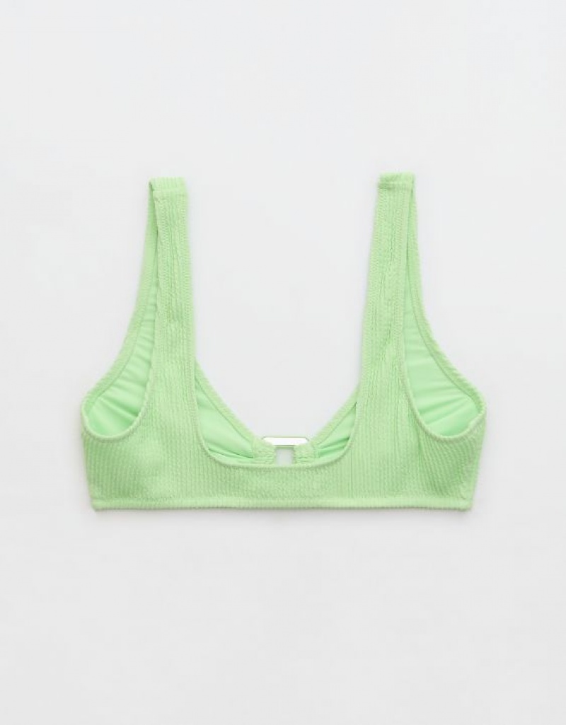 Aerie Crinkle Wide Strap Scoop Bikini Top Green | ZTG-468023