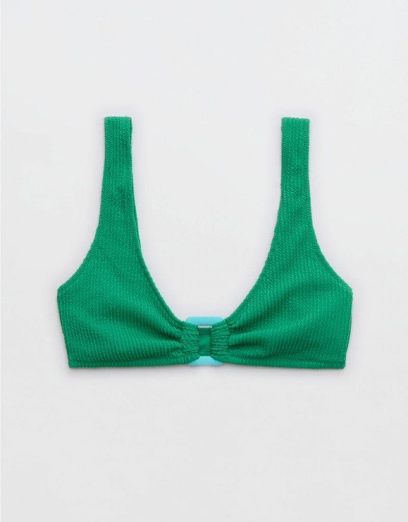 Aerie Crinkle Wide Strap Scoop Bikini Top Green | KRJ-347529