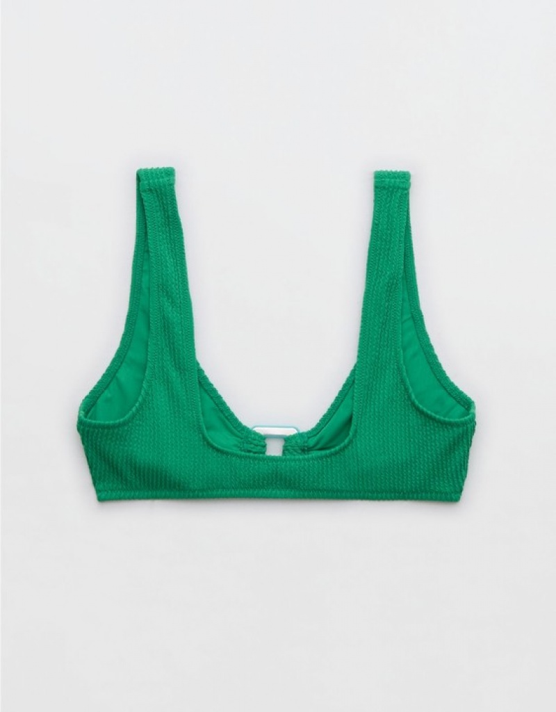 Aerie Crinkle Wide Strap Scoop Bikini Top Green | KRJ-347529