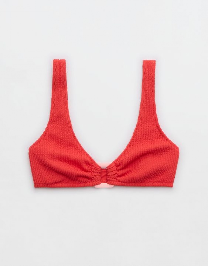 Aerie Crinkle Wide Strap Scoop Bikini Top Red | POF-630528