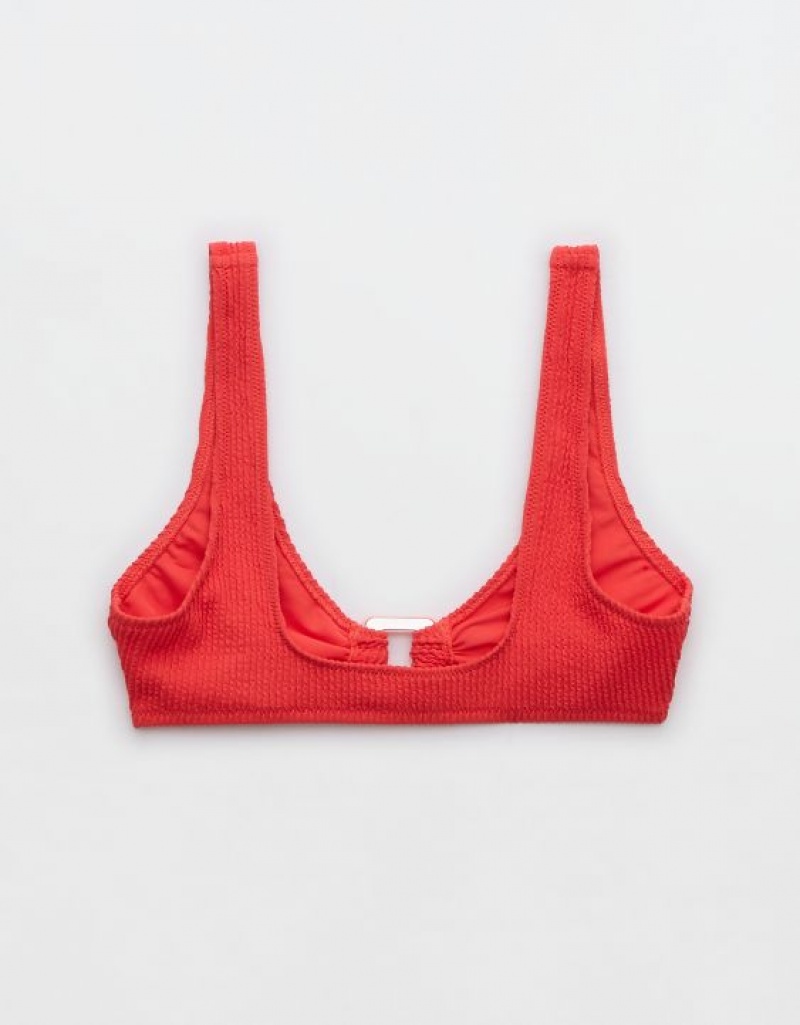 Aerie Crinkle Wide Strap Scoop Bikini Top Red | POF-630528