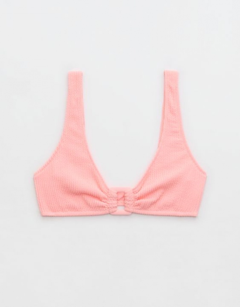 Aerie Crinkle Wide Strap Scoop Bikini Top Pink | BSE-810952