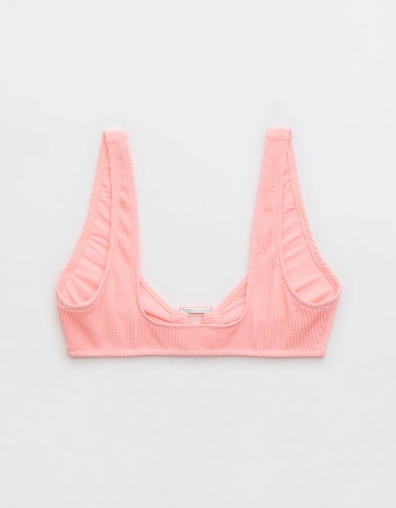 Aerie Crinkle Wide Strap Scoop Bikini Top Pink | BSE-810952