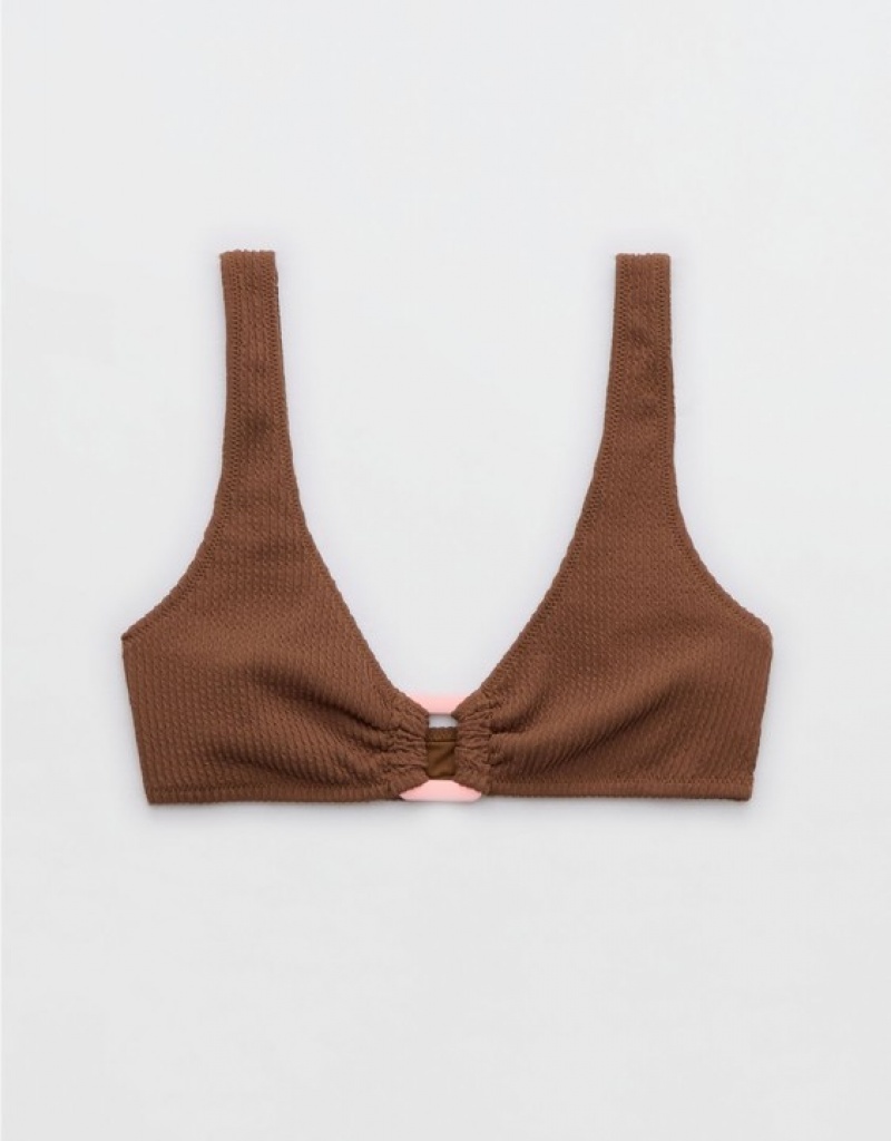 Aerie Crinkle Wide Strap Scoop Bikini Top Dark Brown | ETV-274680