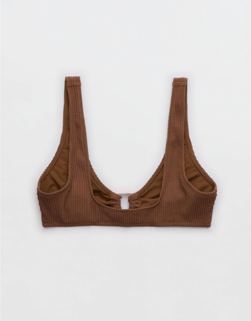 Aerie Crinkle Wide Strap Scoop Bikini Top Dark Brown | ETV-274680