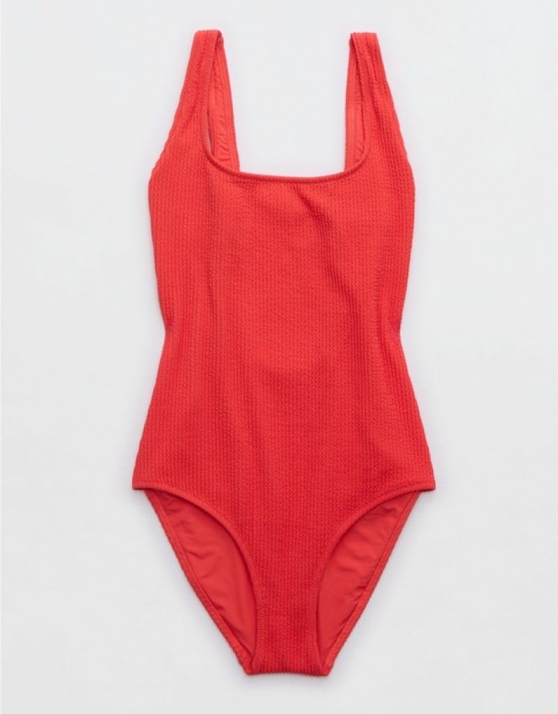 Aerie Crinkle Wide Strap Scoop One Piece Swimsuits Red | YEK-120845