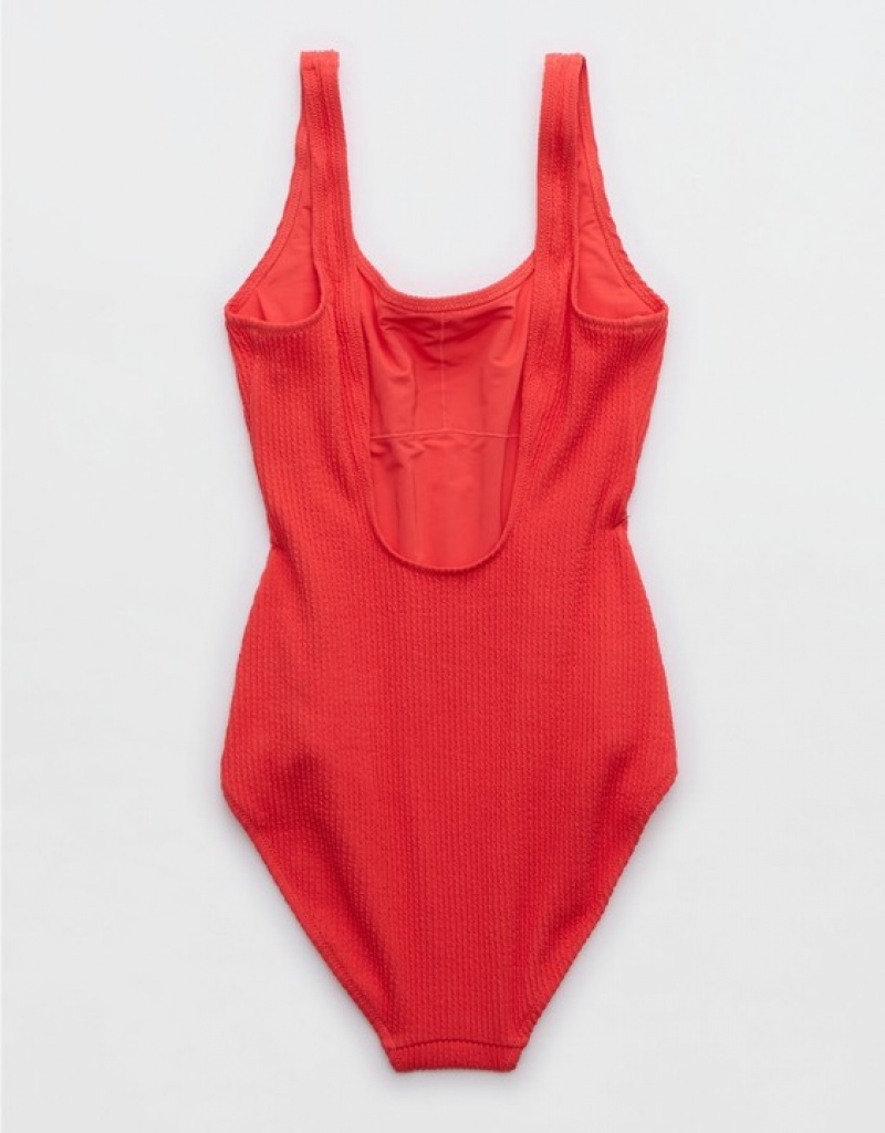 Aerie Crinkle Wide Strap Scoop One Piece Swimsuits Red | YEK-120845