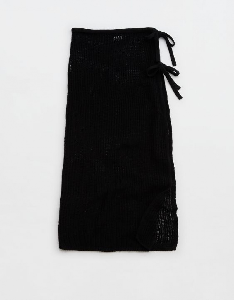 Aerie Crochet Wrap Sarong Skirts Black | OTR-756408