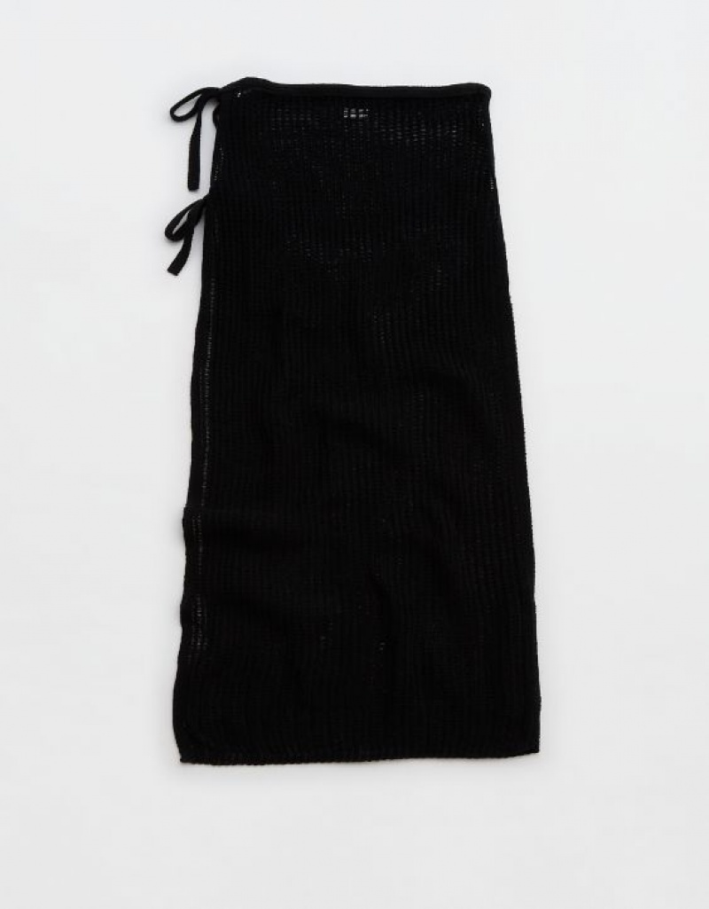 Aerie Crochet Wrap Sarong Skirts Black | OTR-756408