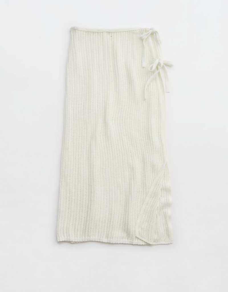 Aerie Crochet Wrap Sarong Skirts White | EWL-249360