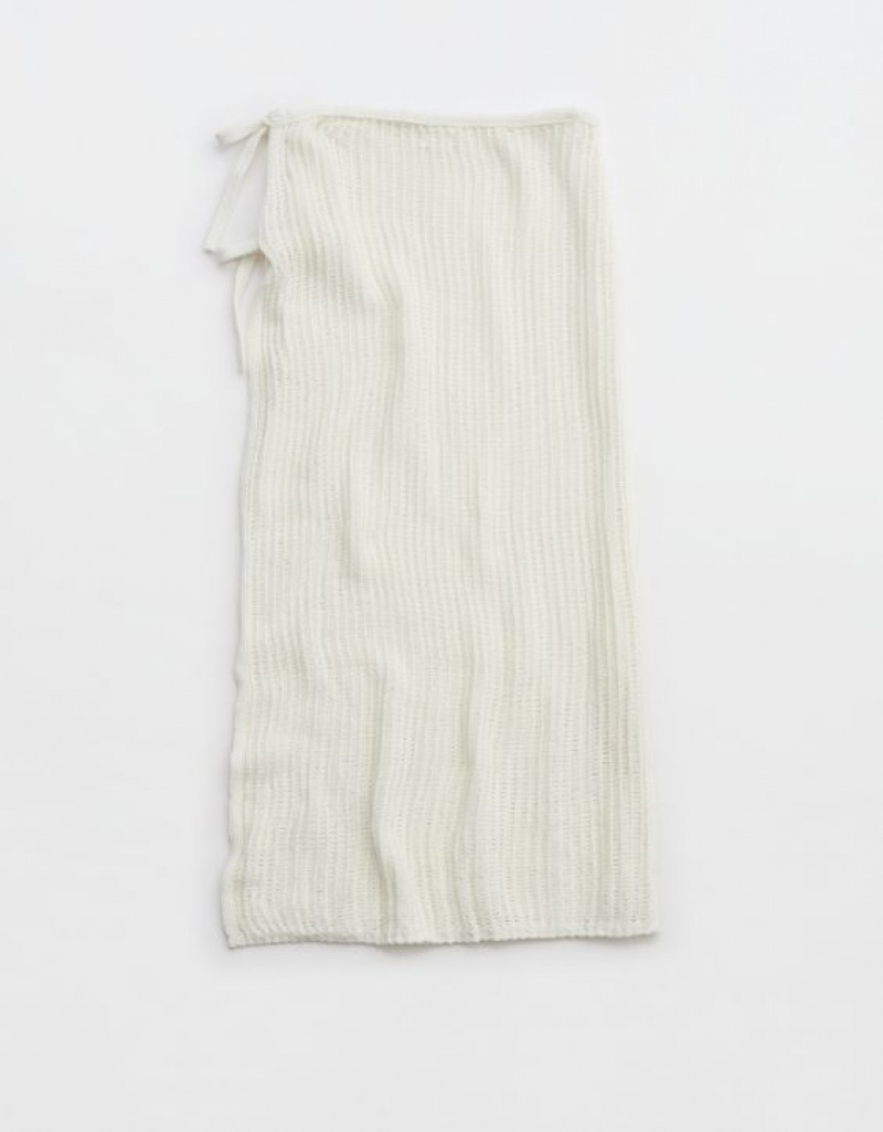 Aerie Crochet Wrap Sarong Skirts White | EWL-249360