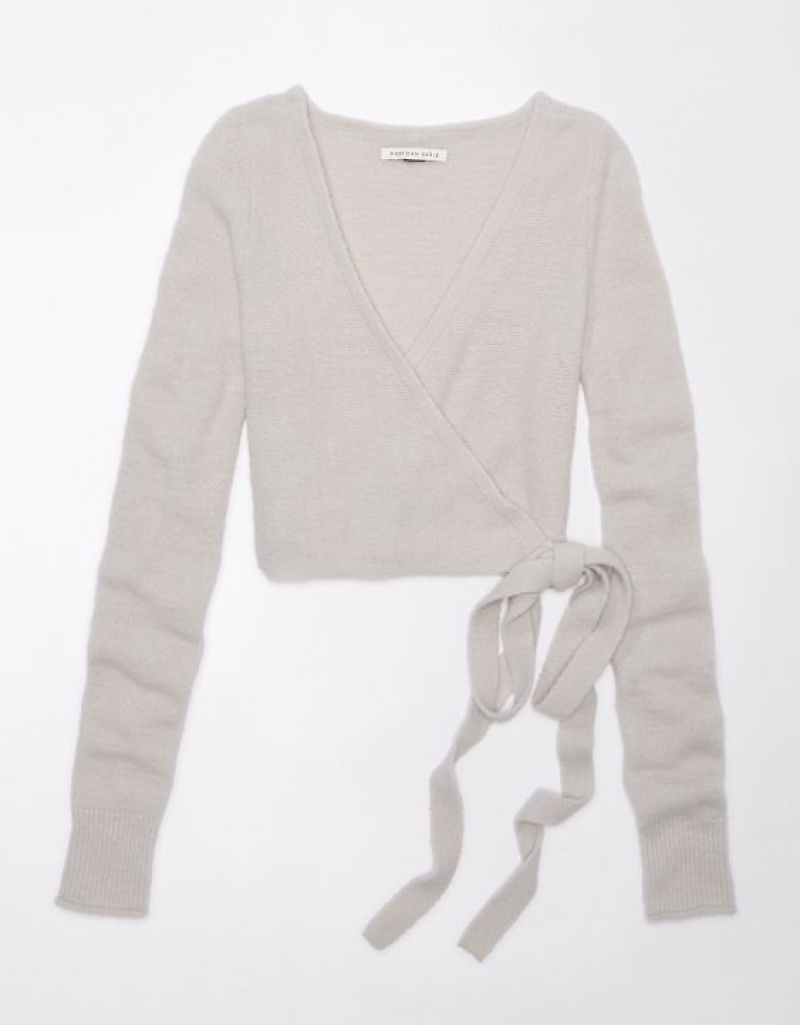 Aerie Cropped Ballet Wrap Cardigan Grey | YRU-264087