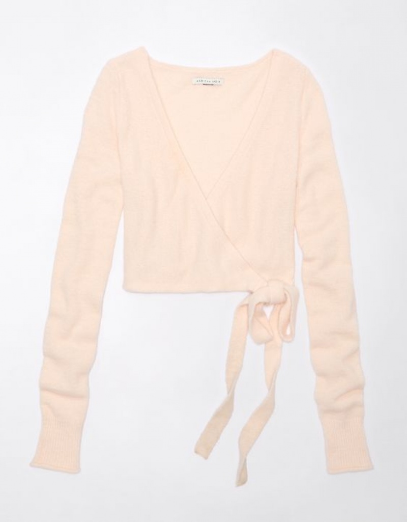 Aerie Cropped Ballet Wrap Cardigan Pink | ZTK-760438