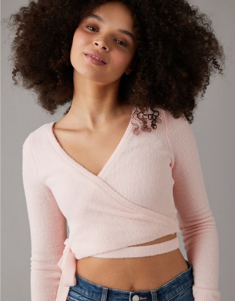 Aerie Cropped Ballet Wrap Cardigan Pink | ZTK-760438