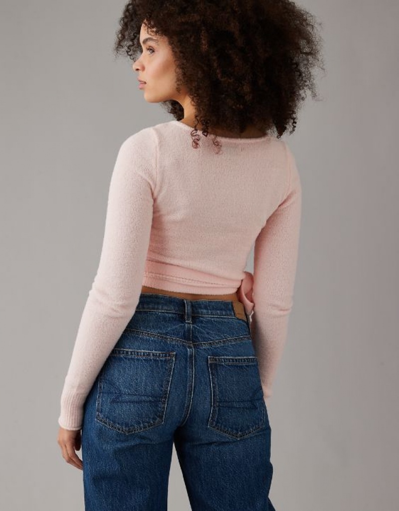 Aerie Cropped Ballet Wrap Cardigan Pink | ZTK-760438