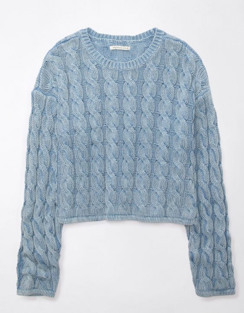 Aerie Cropped Cable-Knit Sweater Blue | DQO-059467