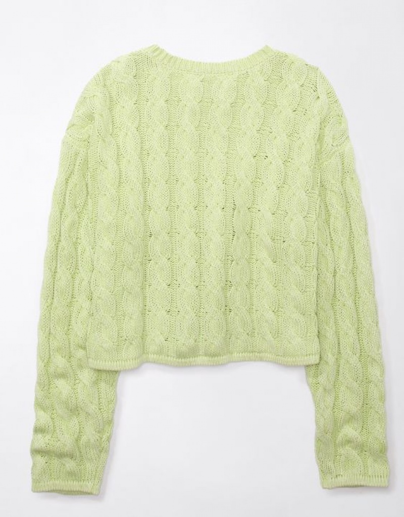 Aerie Cropped Cable-Knit Sweater Green | EIH-250498