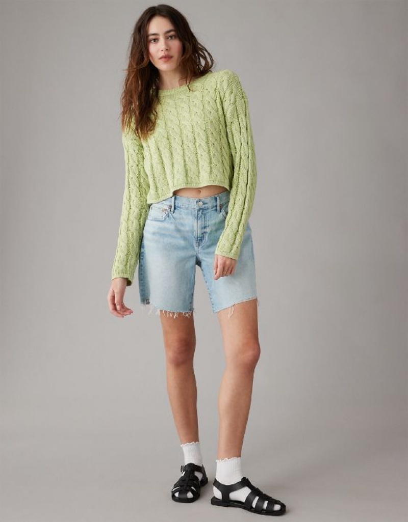 Aerie Cropped Cable-Knit Sweater Green | EIH-250498