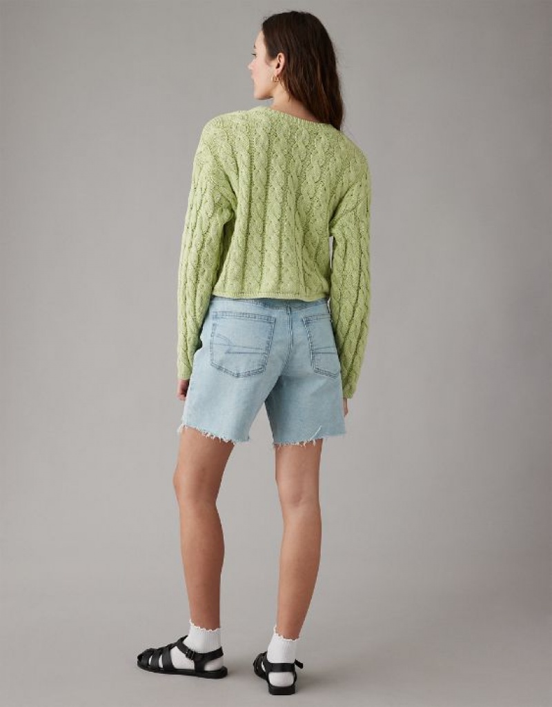 Aerie Cropped Cable-Knit Sweater Green | EIH-250498