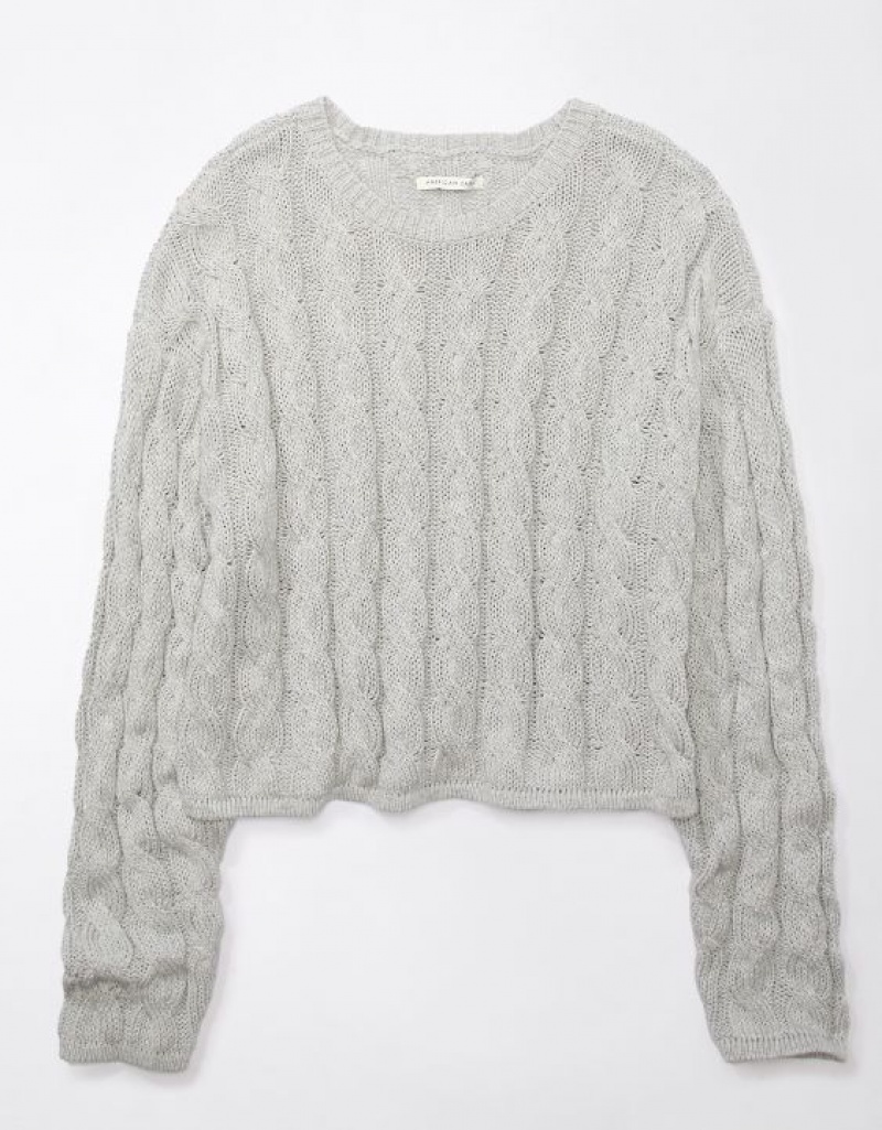 Aerie Cropped Cable-Knit Sweater Grey | EOU-462831