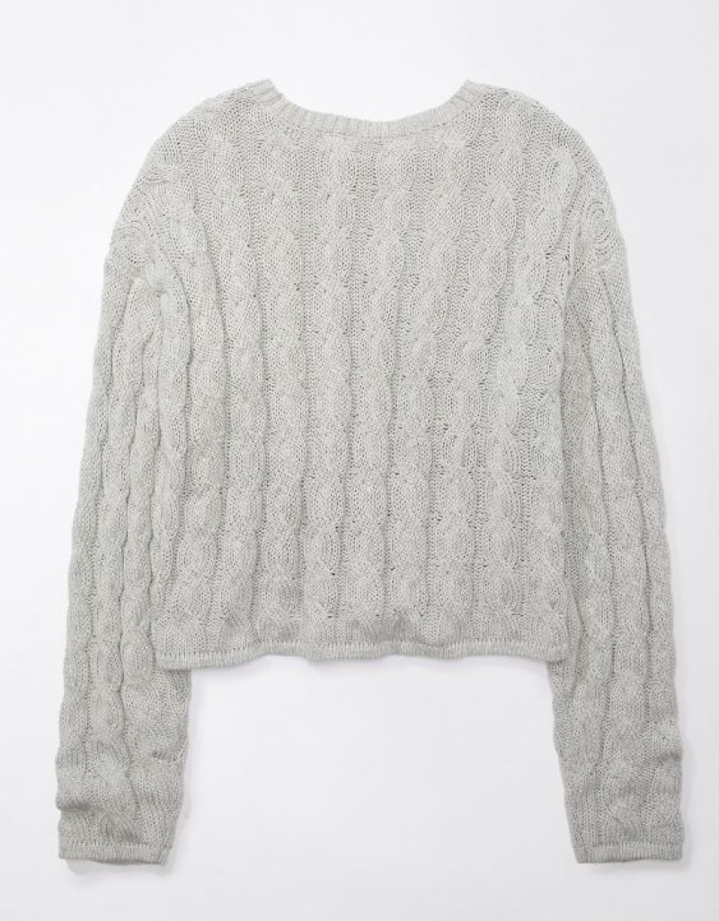 Aerie Cropped Cable-Knit Sweater Grey | EOU-462831