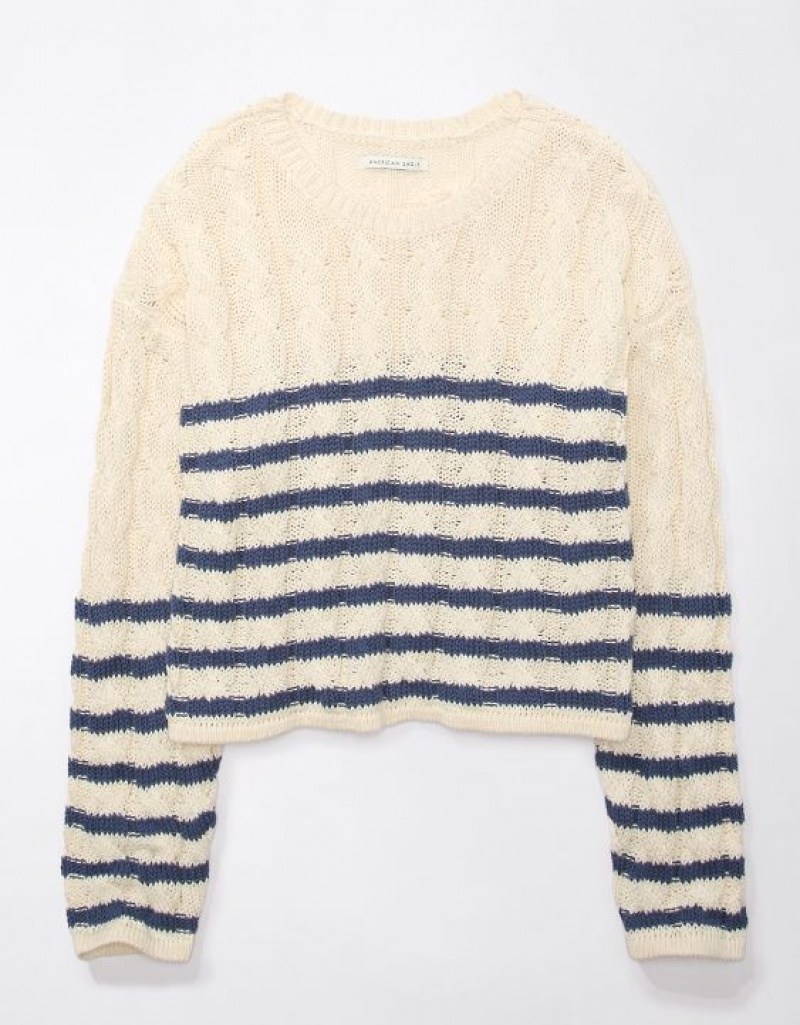 Aerie Cropped Cable-Knit Sweater Navy | EBW-162539