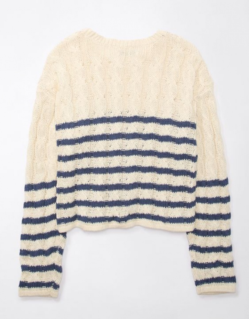 Aerie Cropped Cable-Knit Sweater Navy | EBW-162539