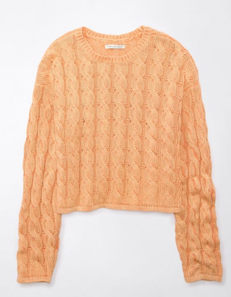 Aerie Cropped Cable-Knit Sweater Orange | XFE-820964