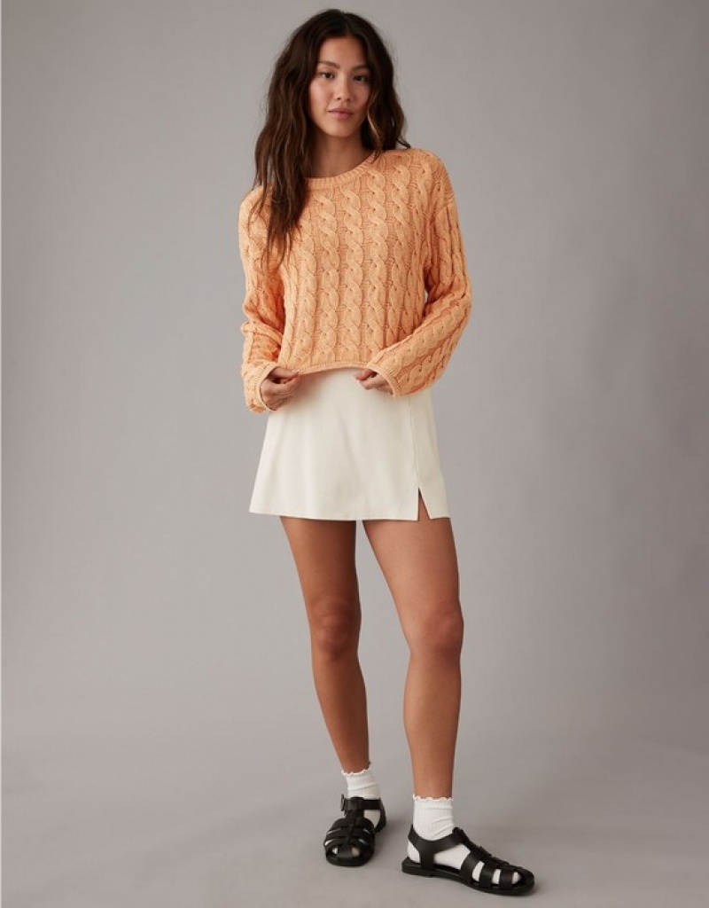 Aerie Cropped Cable-Knit Sweater Orange | XFE-820964