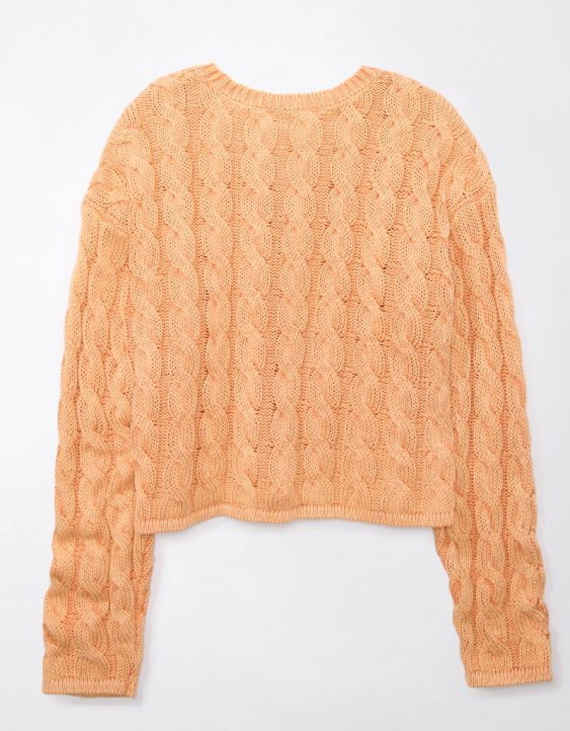 Aerie Cropped Cable-Knit Sweater Orange | XFE-820964