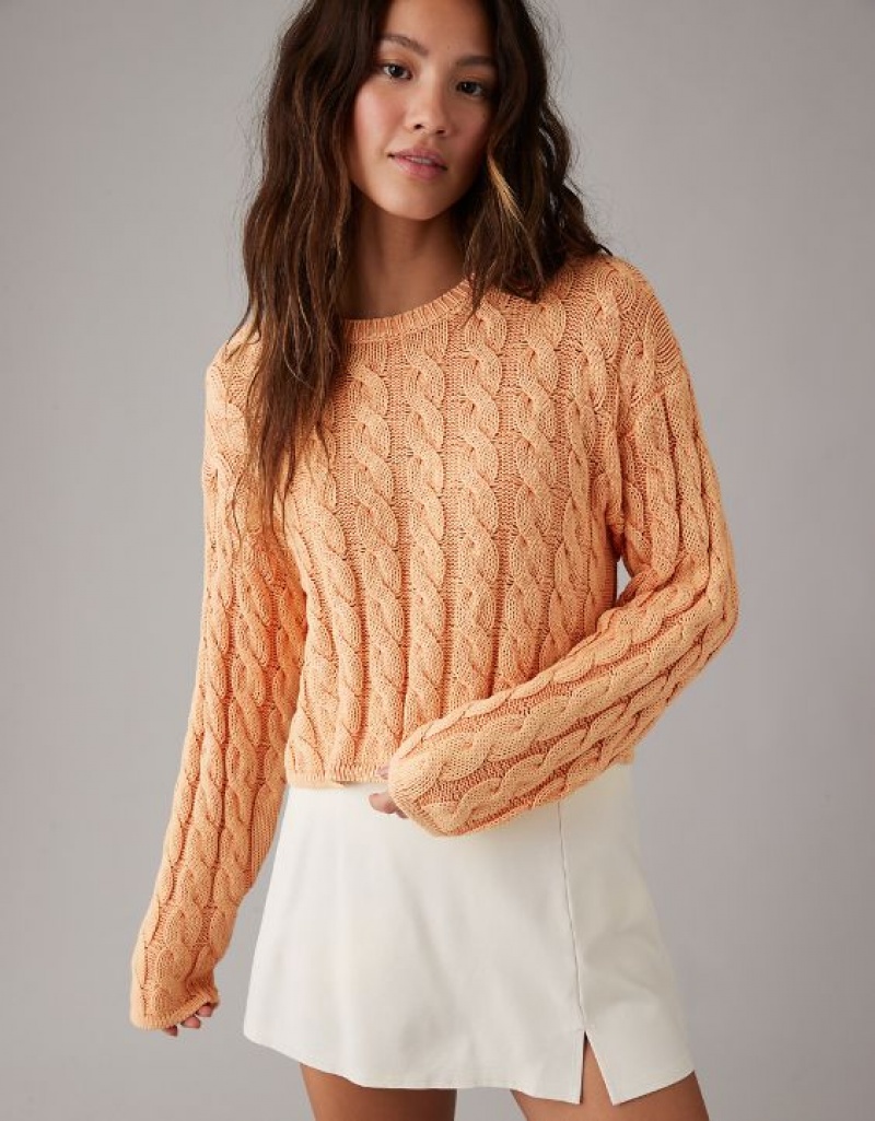 Aerie Cropped Cable-Knit Sweater Orange | XFE-820964