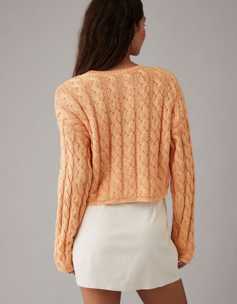 Aerie Cropped Cable-Knit Sweater Orange | XFE-820964