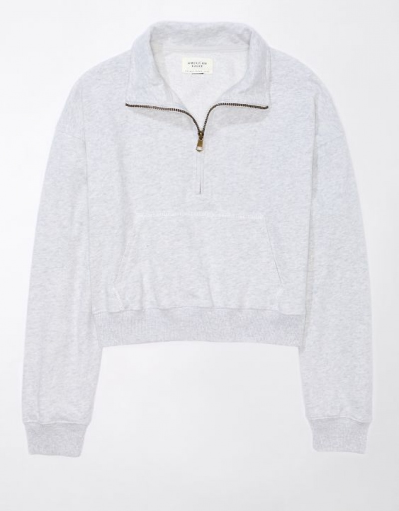 Aerie Cropped Quarter-Zip Sweatshirts Grey | ZXP-786340