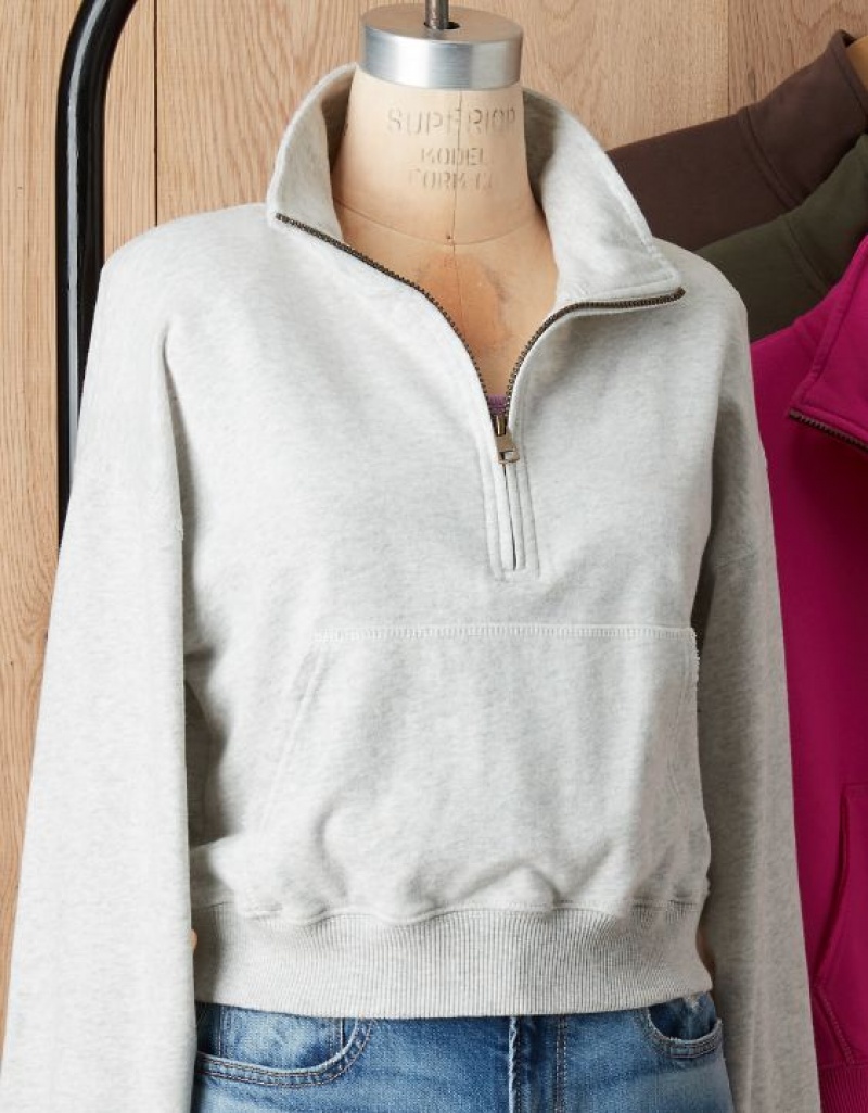 Aerie Cropped Quarter-Zip Sweatshirts Grey | ZXP-786340