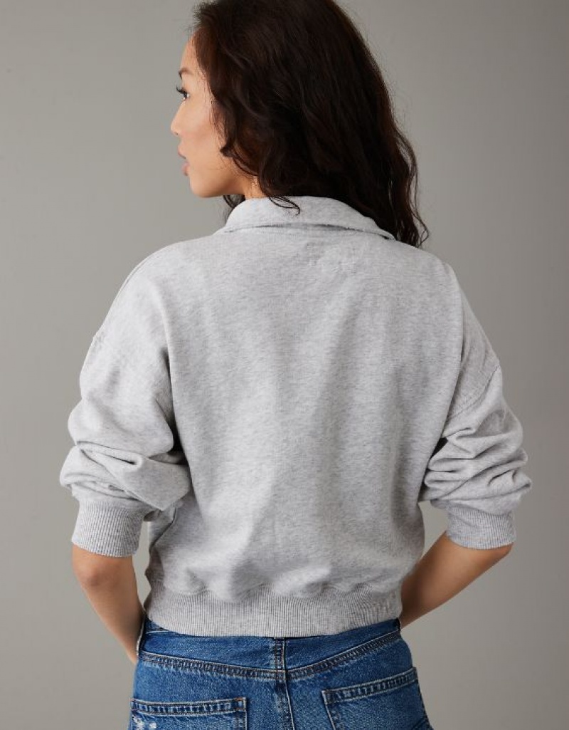 Aerie Cropped Quarter-Zip Sweatshirts Grey | ZXP-786340