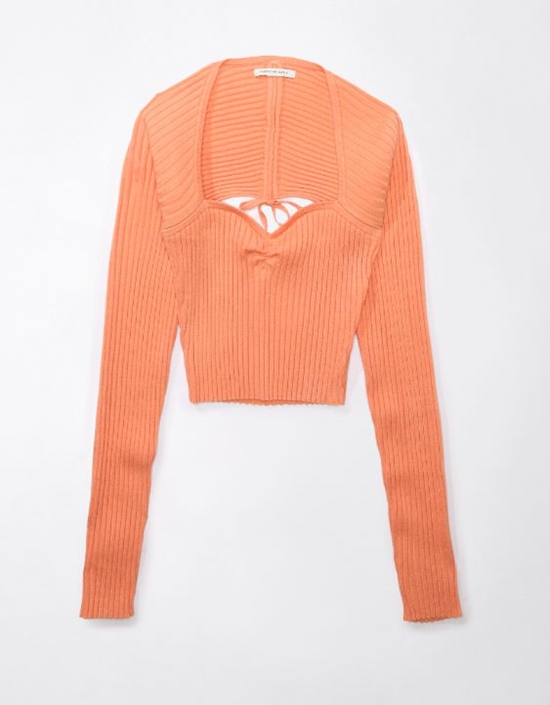 Aerie Cropped Ruched Sweater Orange | LST-274816