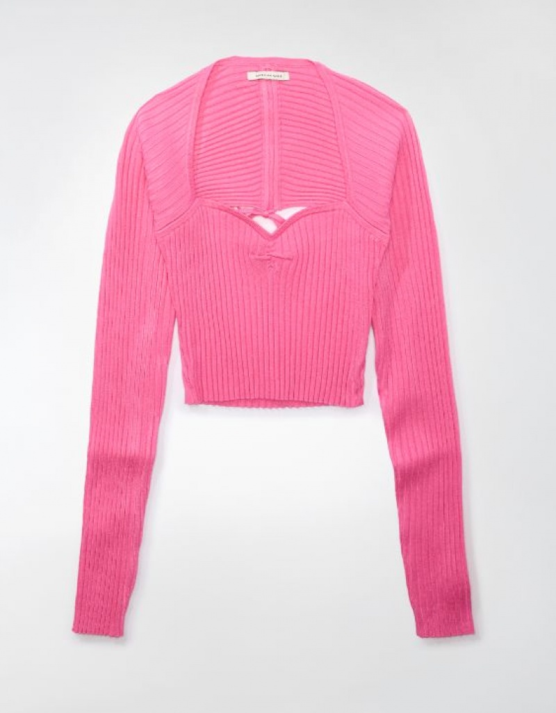 Aerie Cropped Ruched Sweater Pink | VNZ-945306