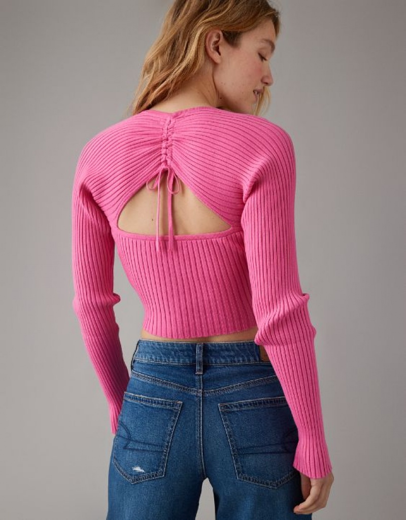 Aerie Cropped Ruched Sweater Pink | VNZ-945306