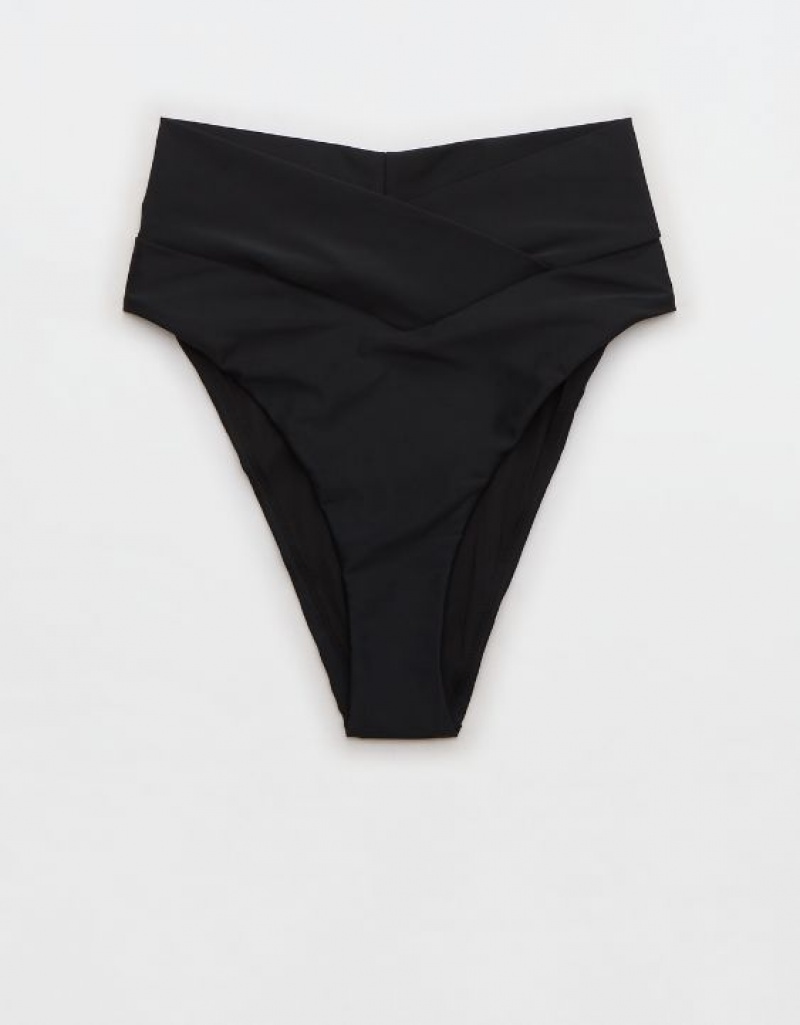 Aerie Crossover High Cut Cheeky Bikini Bottom Black | GNA-598360