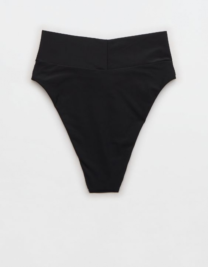 Aerie Crossover High Cut Cheeky Bikini Bottom Black | GNA-598360