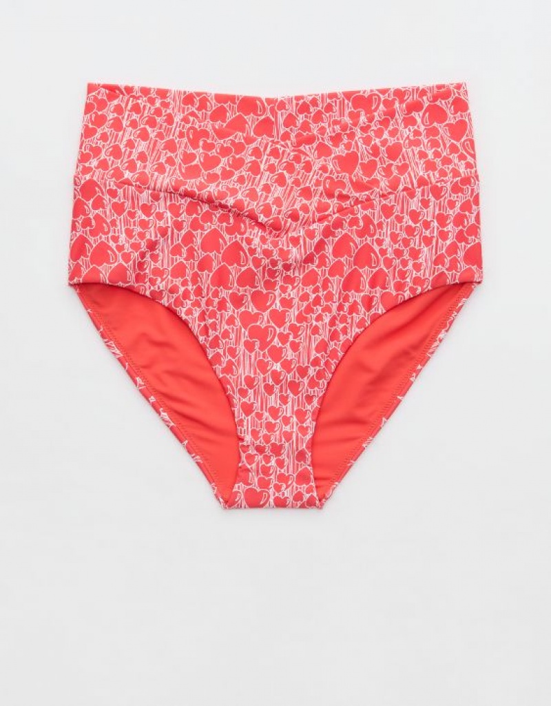 Aerie Crossover High Waisted Bikini Bottom Red | LQT-709156