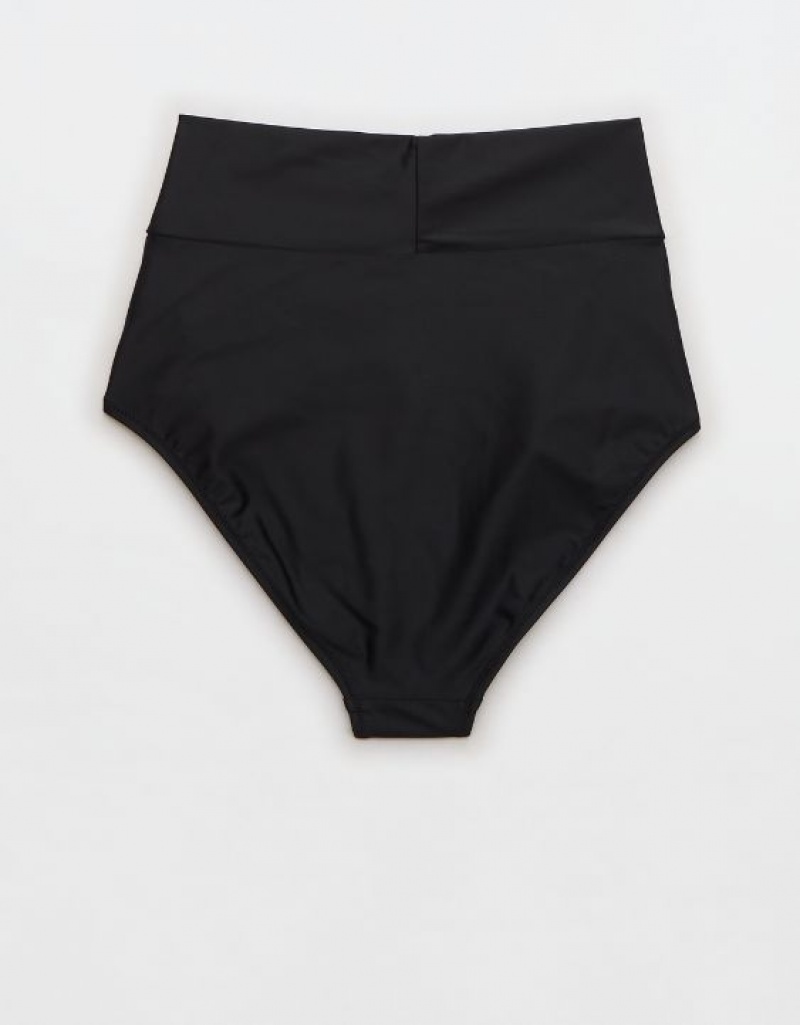 Aerie Crossover High Waisted Bikini Bottom Black | DZK-987230