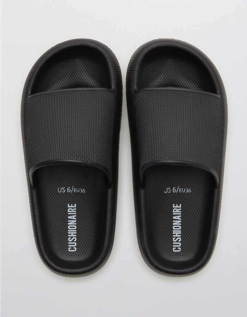 Aerie Cushionaire Feather Slides Black | JWA-705463