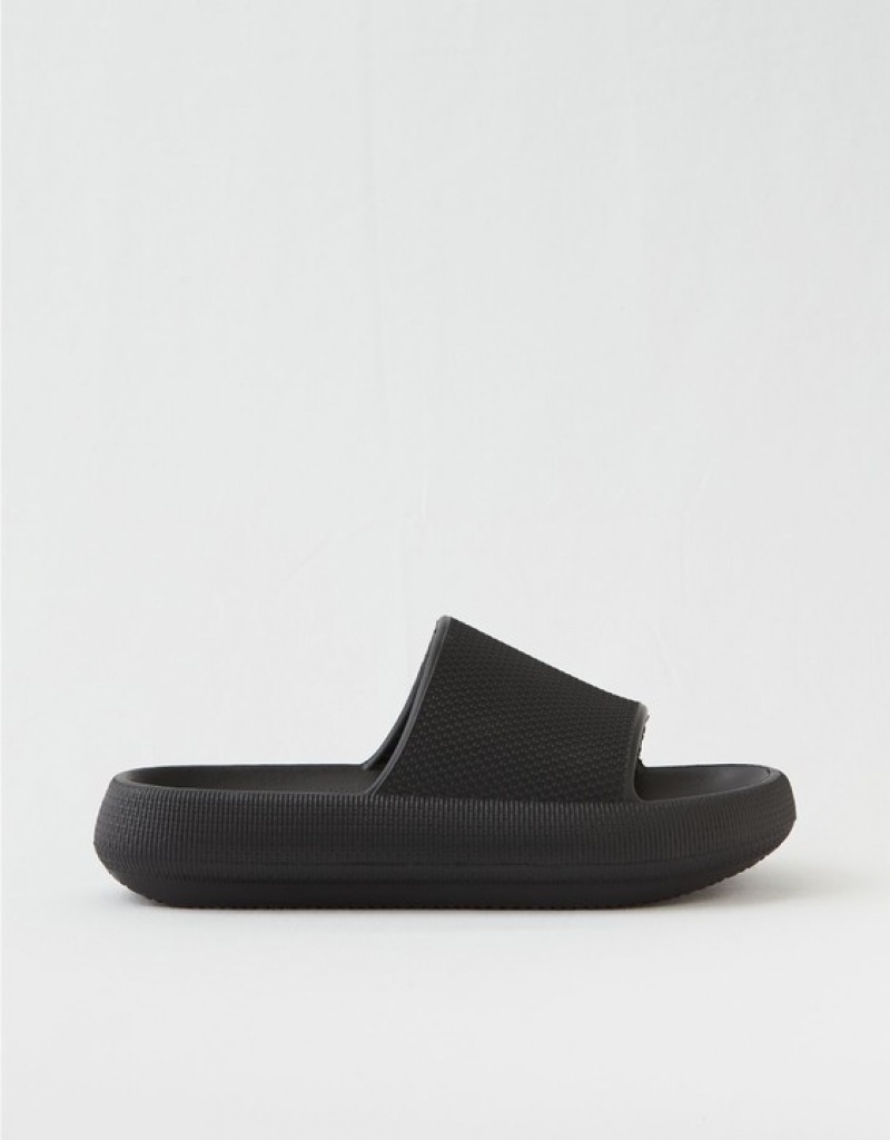 Aerie Cushionaire Feather Slides Black | JWA-705463