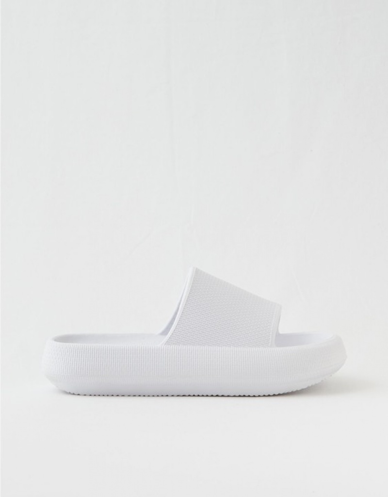 Aerie Cushionaire Feather Slides White | JEQ-612049