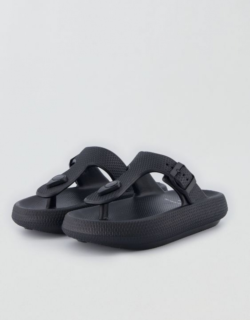 Aerie Cushonaire Flo Cloud Thong Sandals Black | DVU-812307