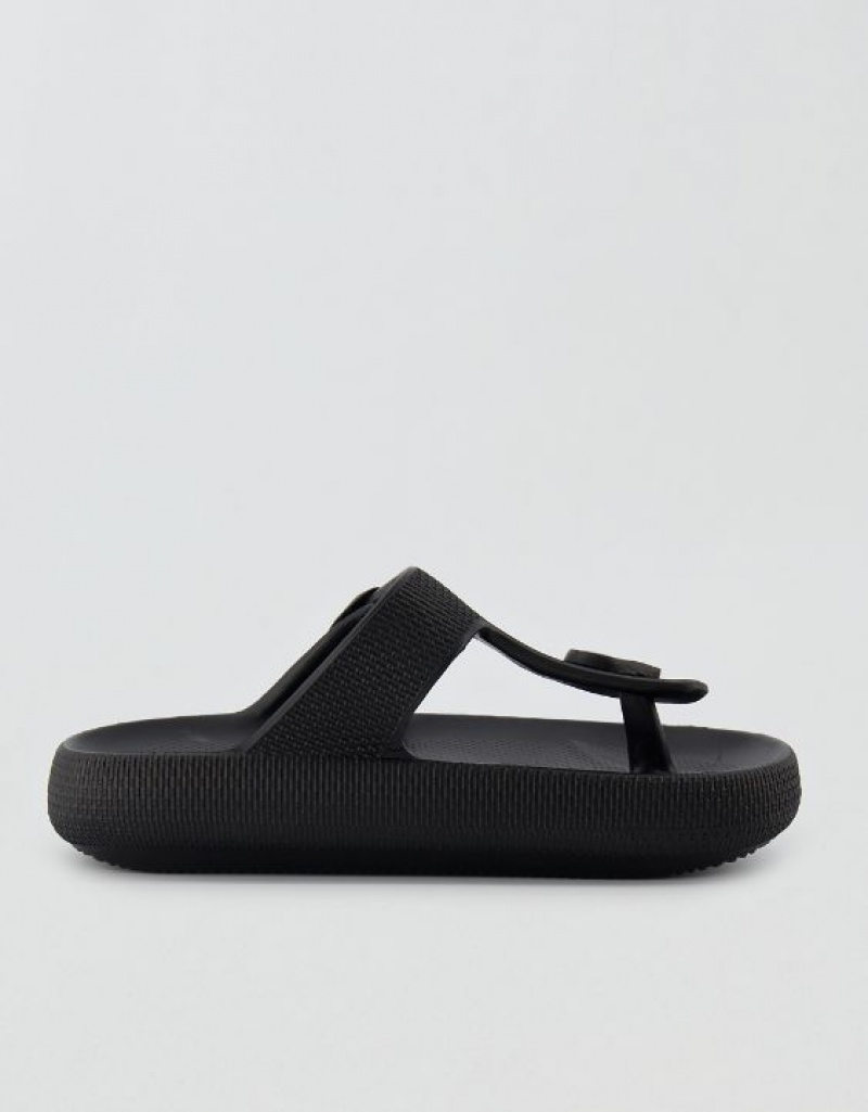 Aerie Cushonaire Flo Cloud Thong Sandals Black | DVU-812307